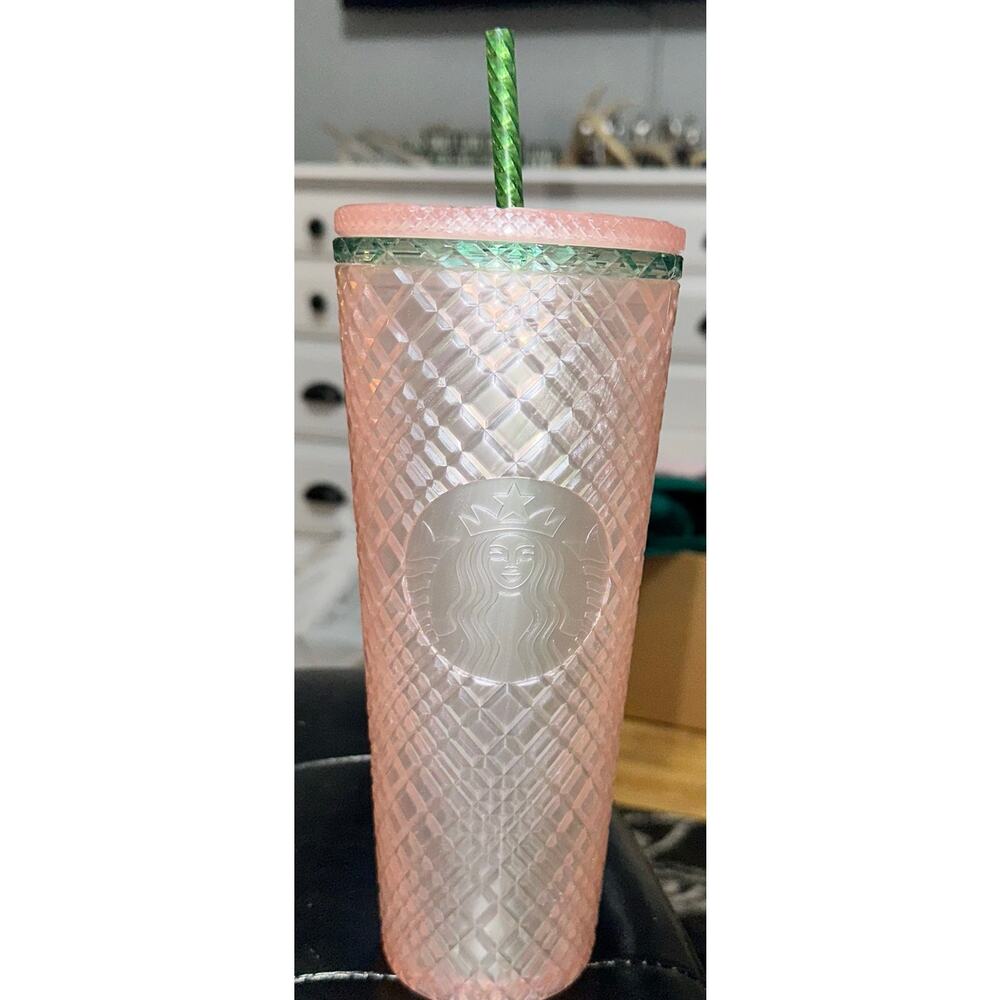 Starbucks 2023 Summer Jeweled Pearl Pink Green Venti 24oz Cold Cup Tumbler